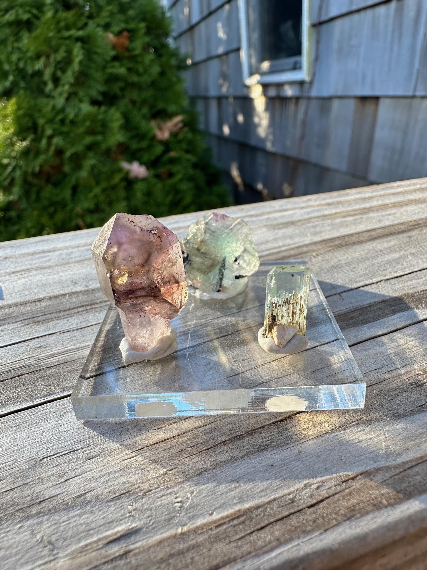 Amethyst, Fluorite, and Aquamarine Crystal Trio from Erongo, Namibia