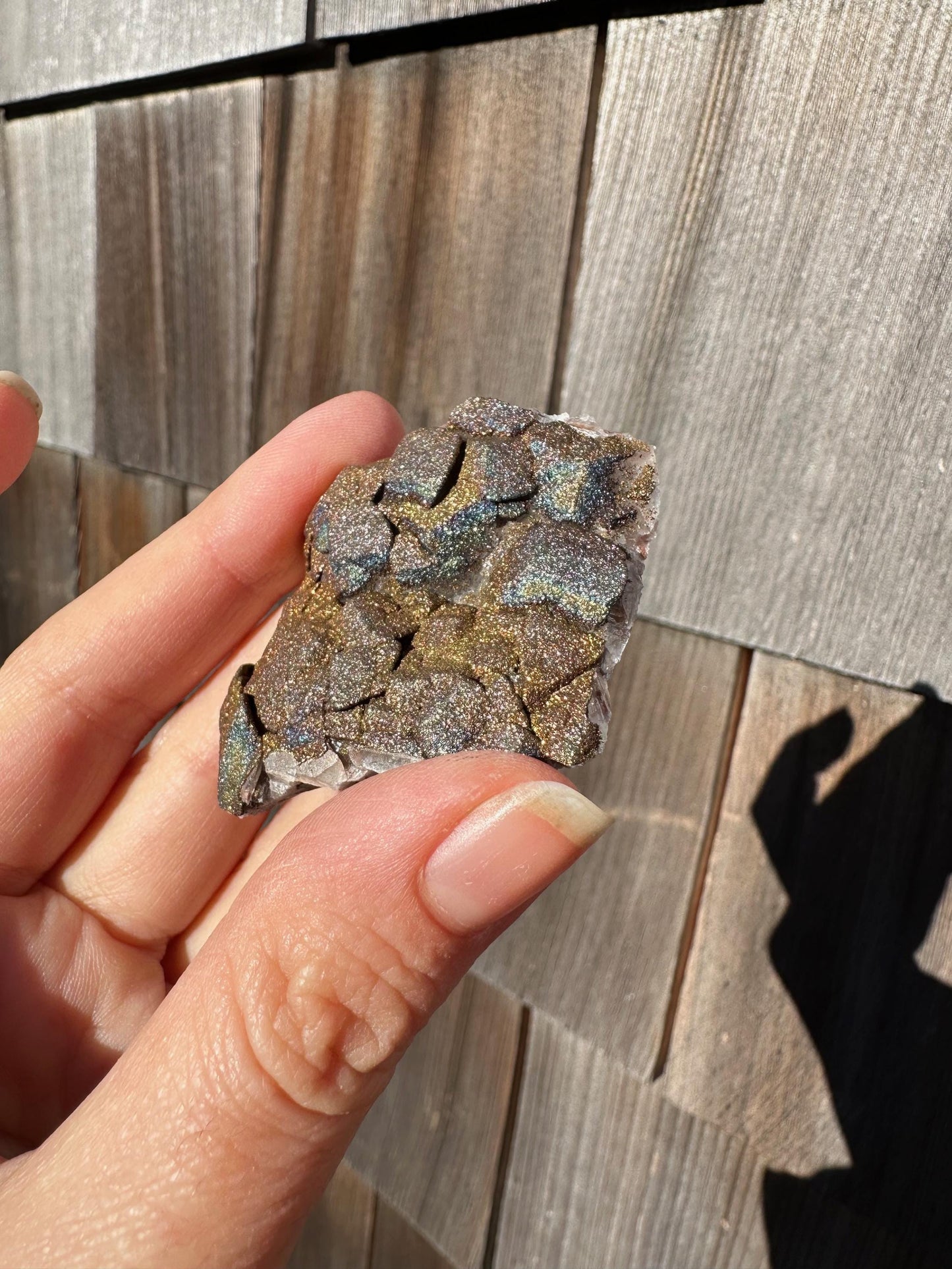Iridescent Chalcopyrite on Calcite from China