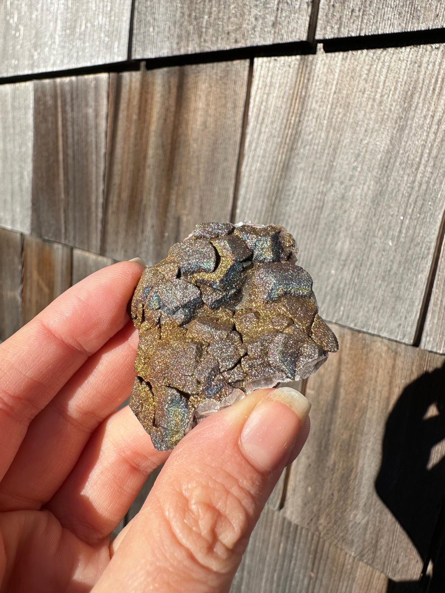 Iridescent Chalcopyrite on Calcite from China