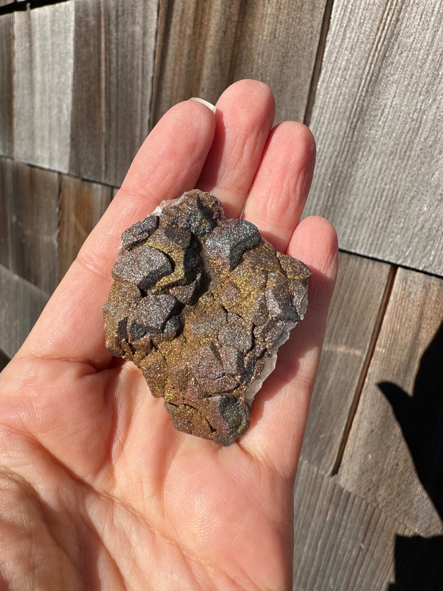 Iridescent Chalcopyrite on Calcite from China