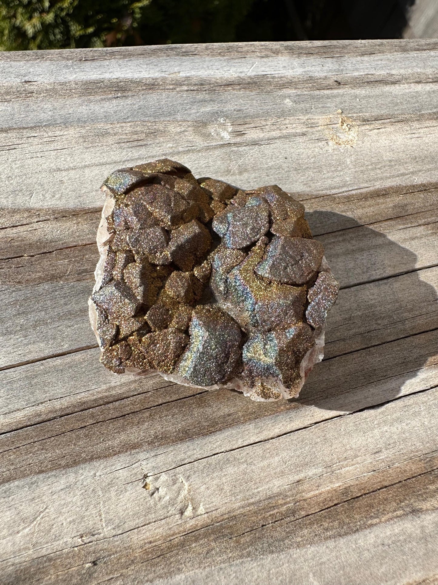Iridescent Chalcopyrite on Calcite from China