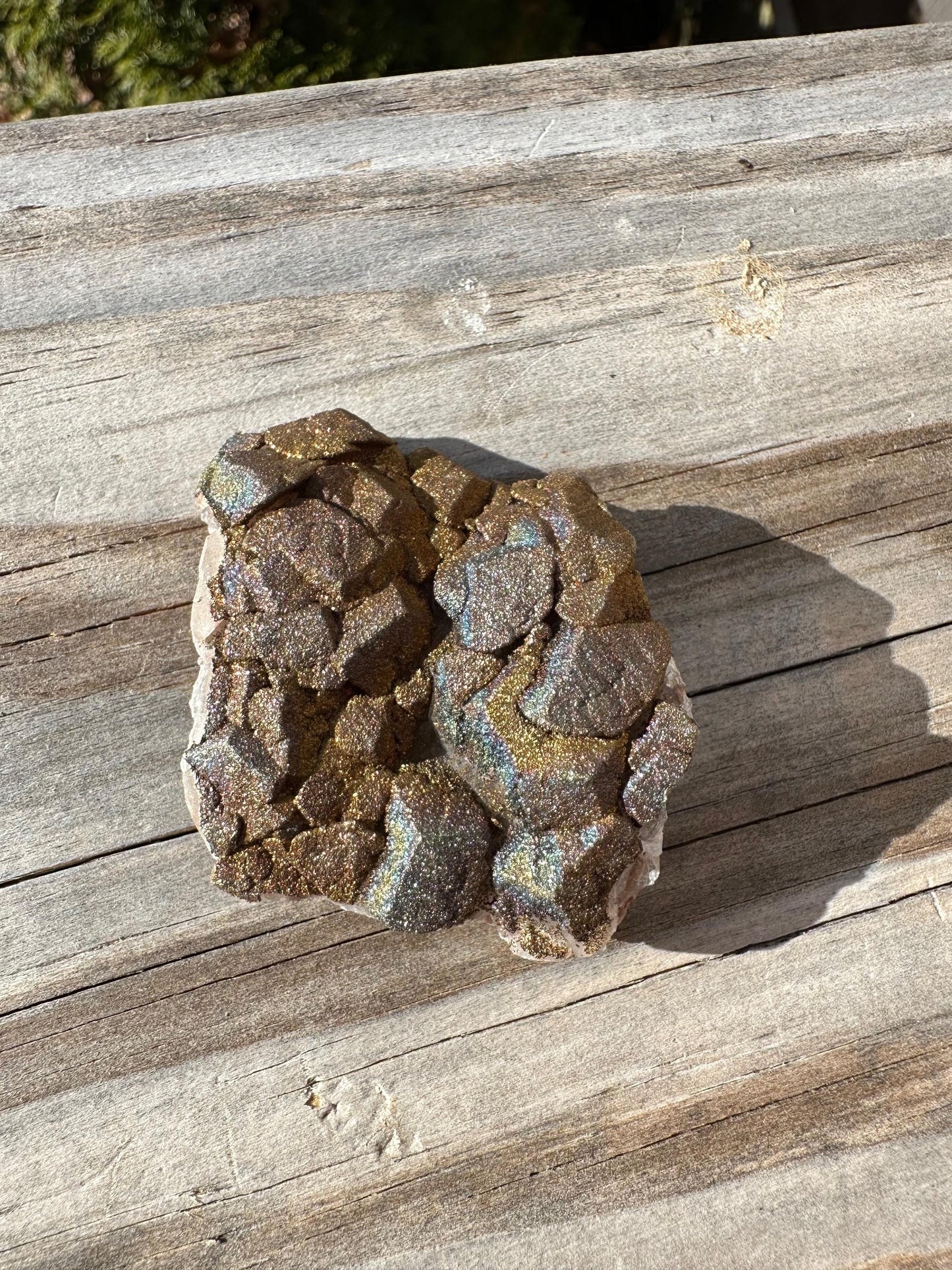 Iridescent Chalcopyrite on Calcite from China