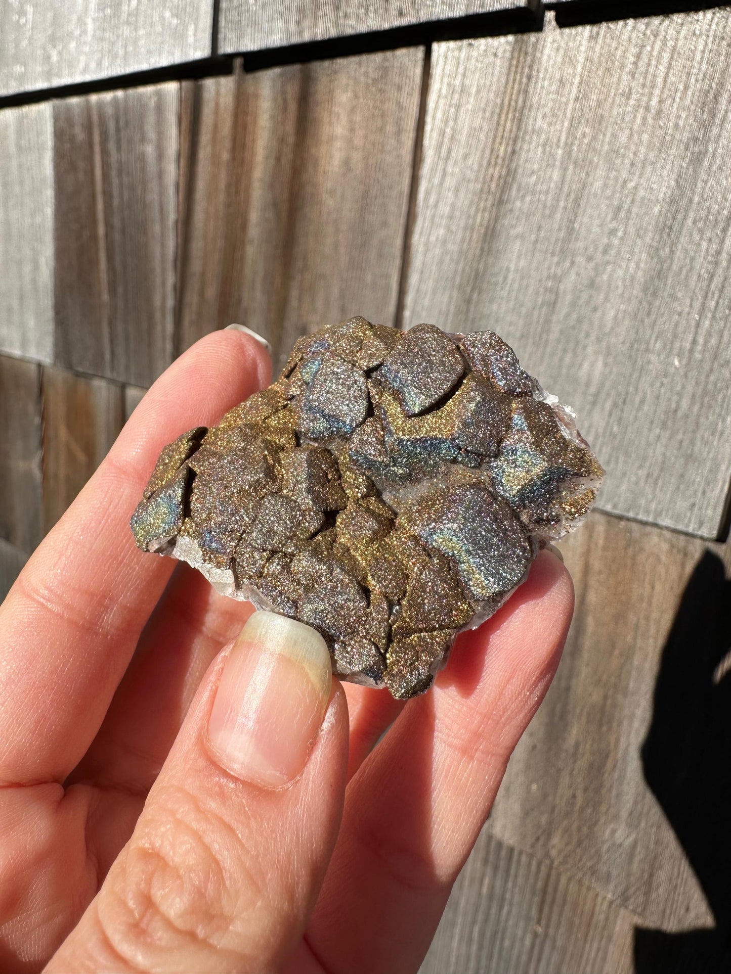 Iridescent Chalcopyrite on Calcite from China