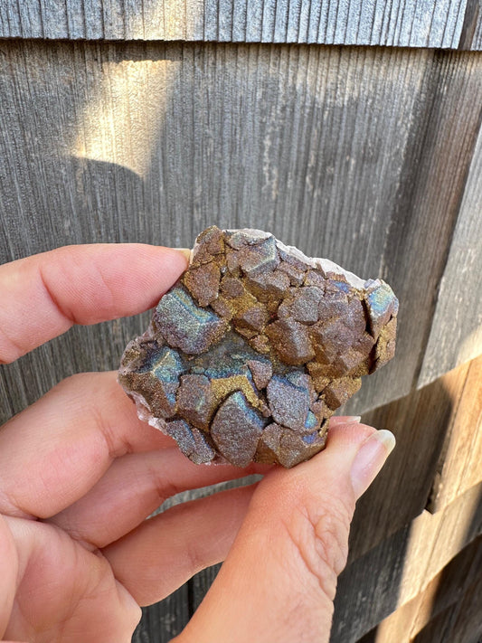 Iridescent Chalcopyrite on Calcite from China