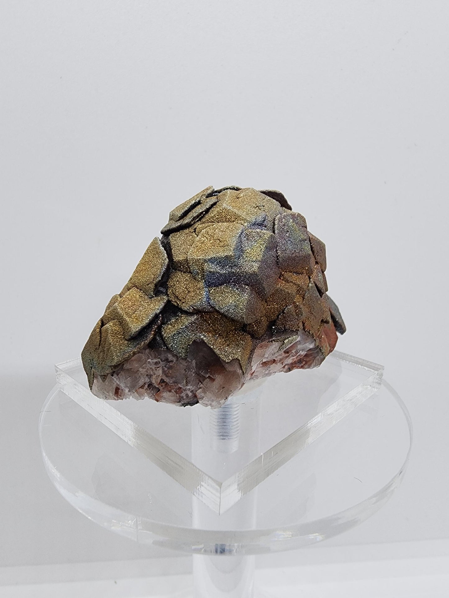 Iridescent Chalcopyrite on Calcite Crystal Cluster from China