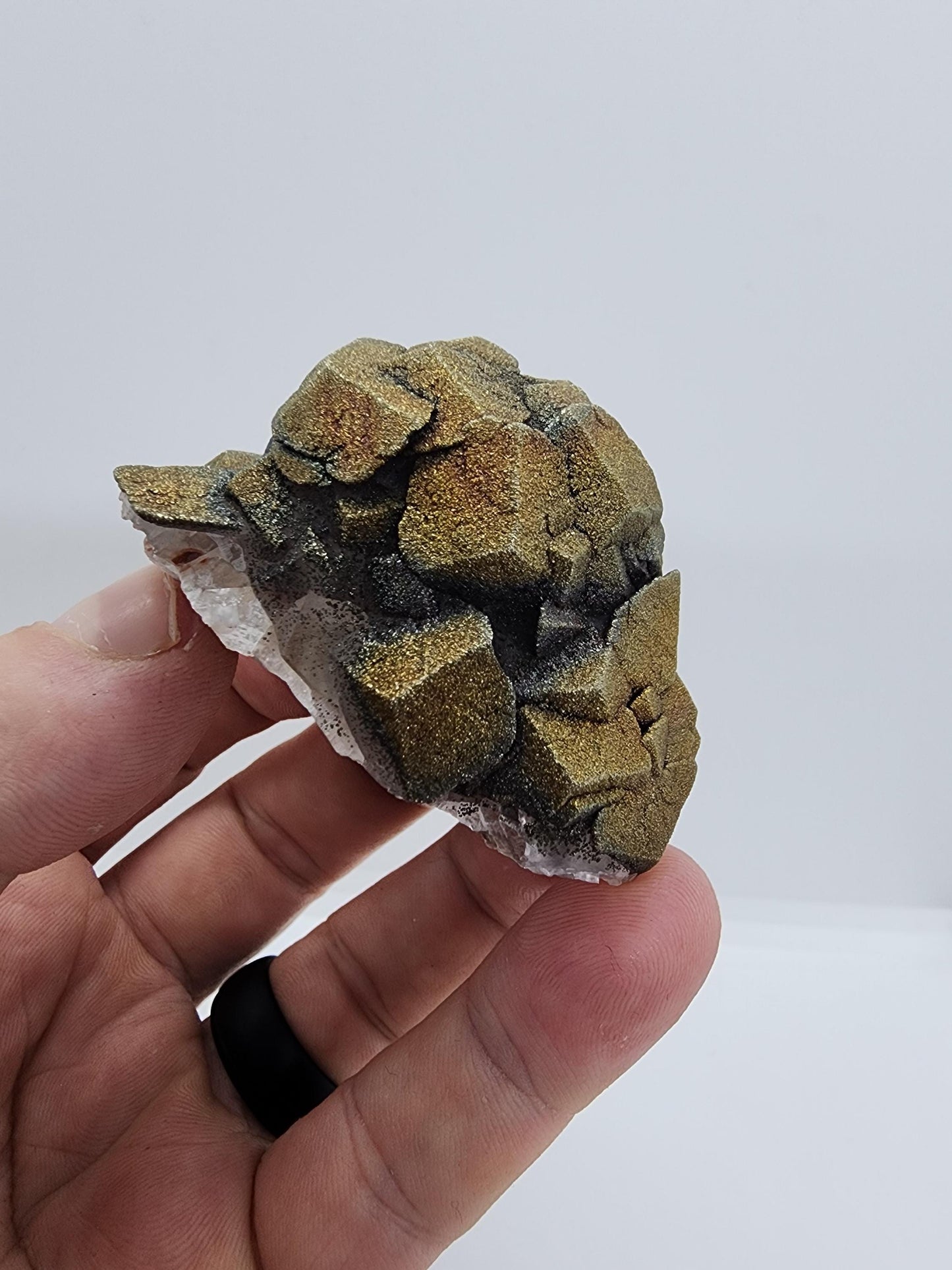 Iridescent Chalcopyrite on Calcite Crystal Cluster from China