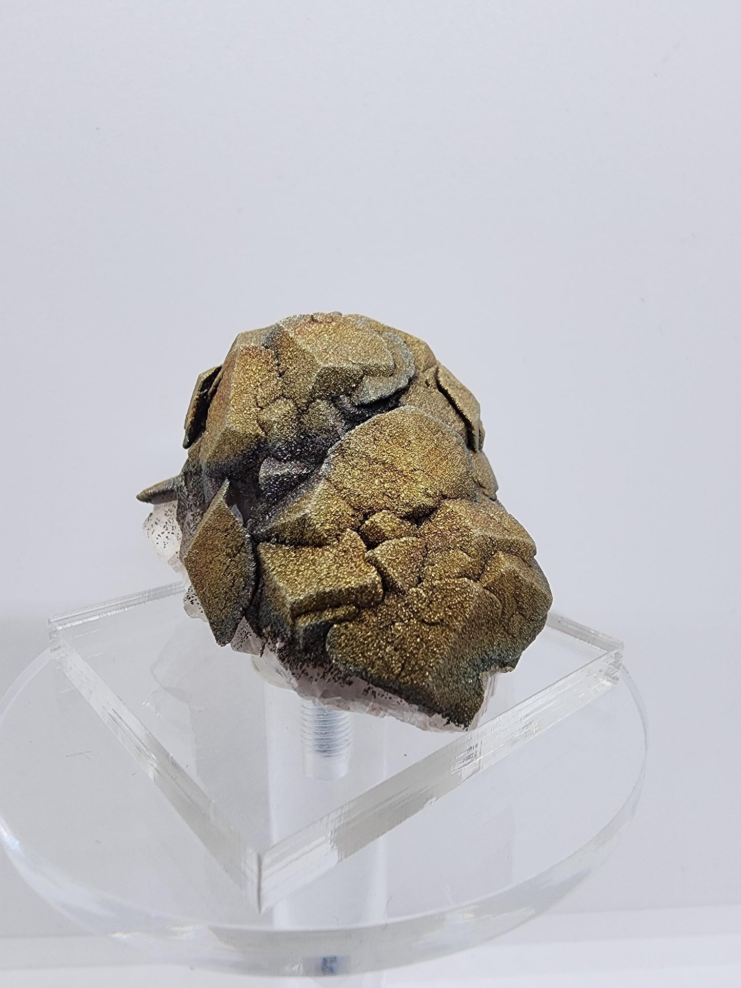 Iridescent Chalcopyrite on Calcite Crystal Cluster from China