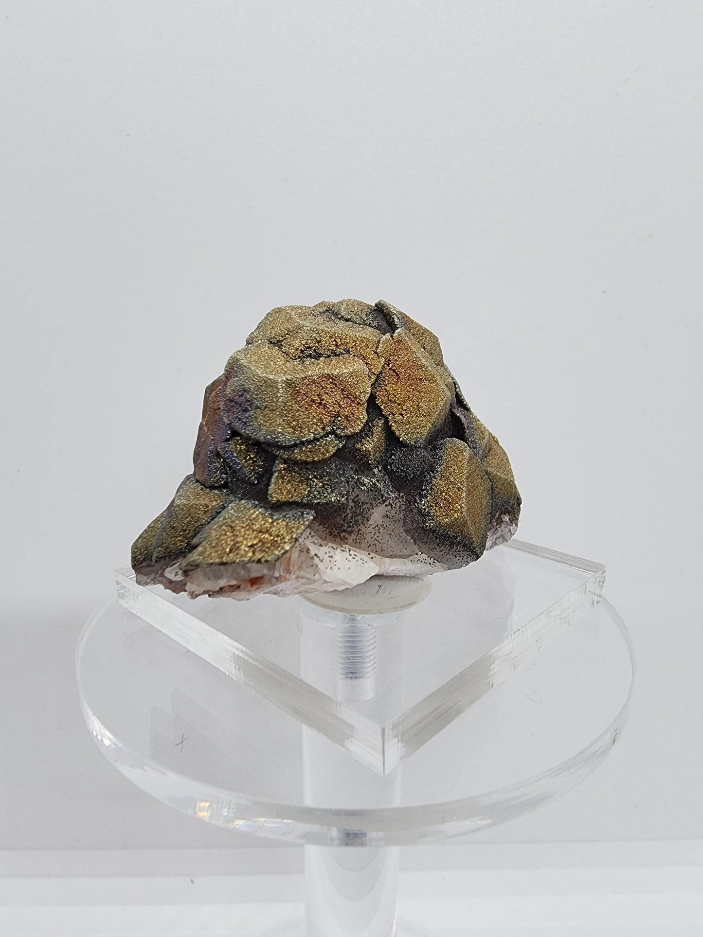 Iridescent Chalcopyrite on Calcite Crystal Cluster from China