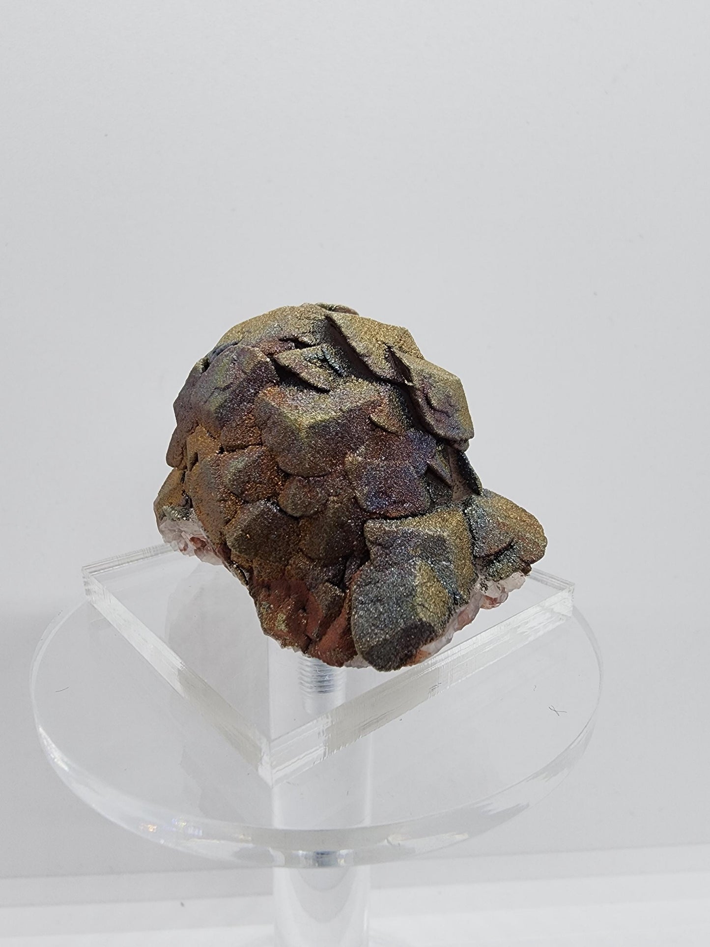 Iridescent Chalcopyrite on Calcite Crystal Cluster from China