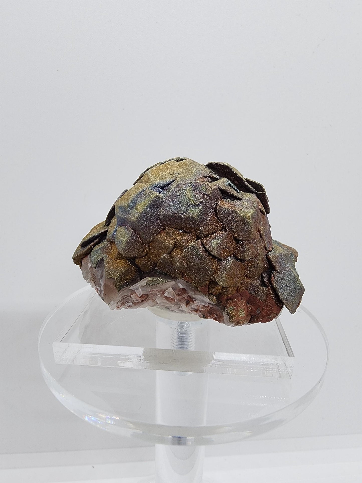 Iridescent Chalcopyrite on Calcite Crystal Cluster from China