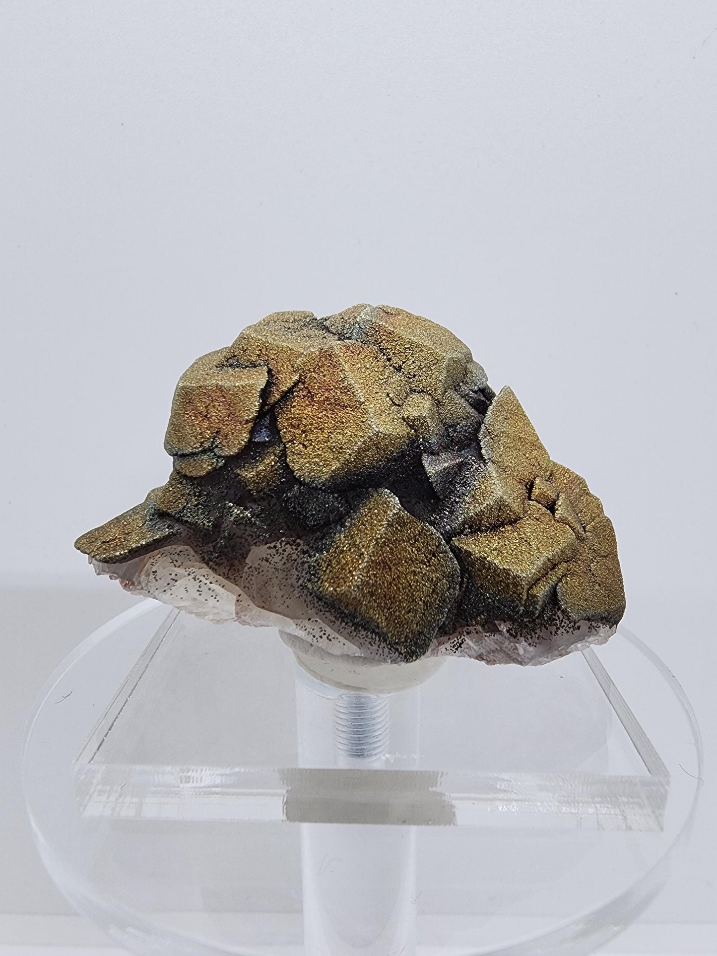 Iridescent Chalcopyrite on Calcite Crystal Cluster from China