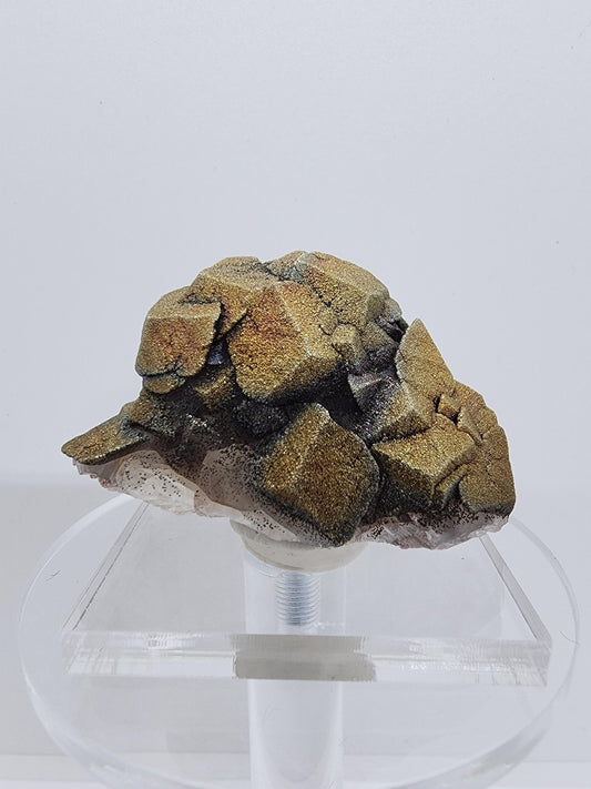 Iridescent Chalcopyrite on Calcite Crystal Cluster from China