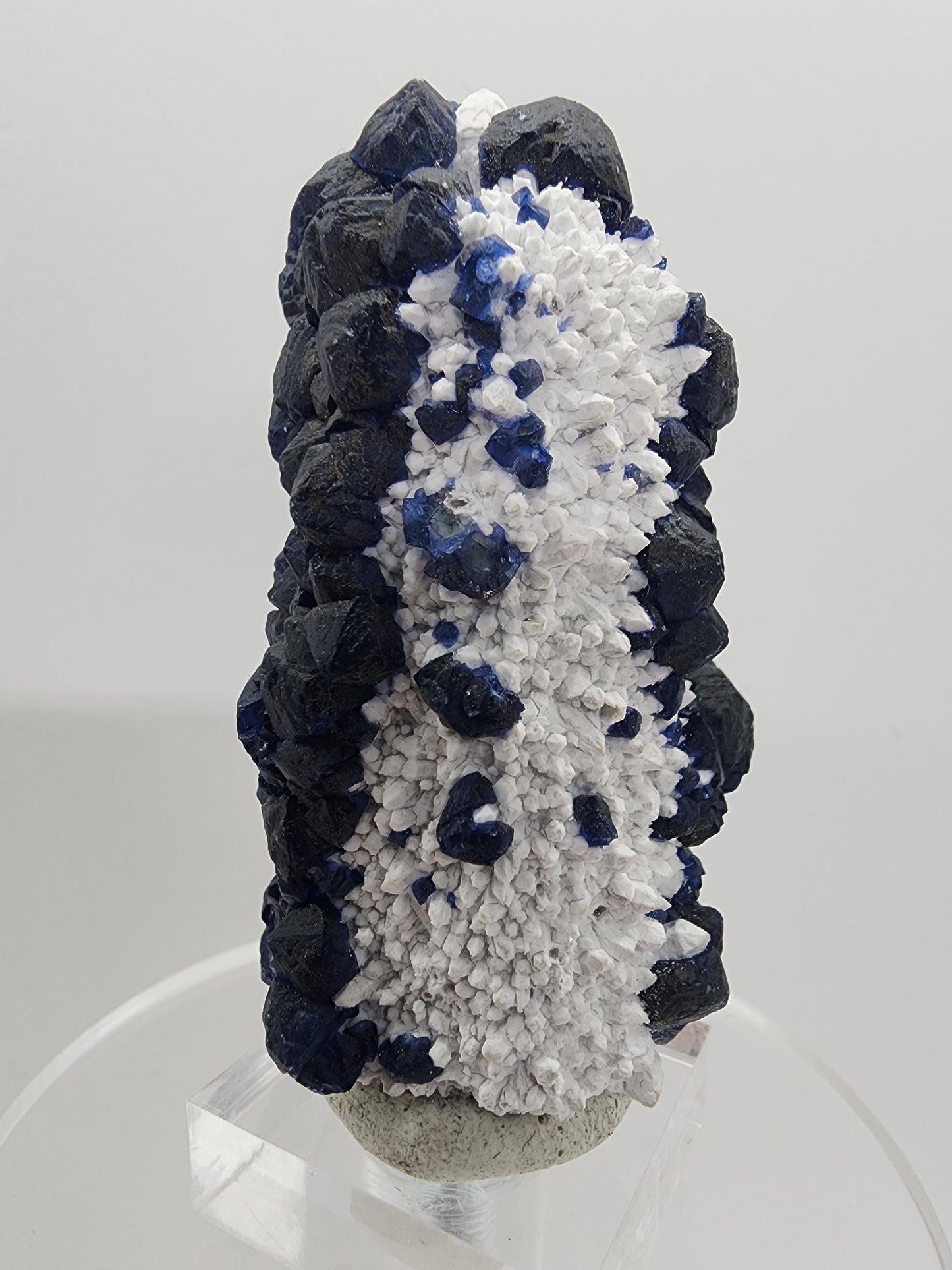 Blueberry Fluorite on Cactus Quartz Point from Huanggangliang, Inner Mongolia, China