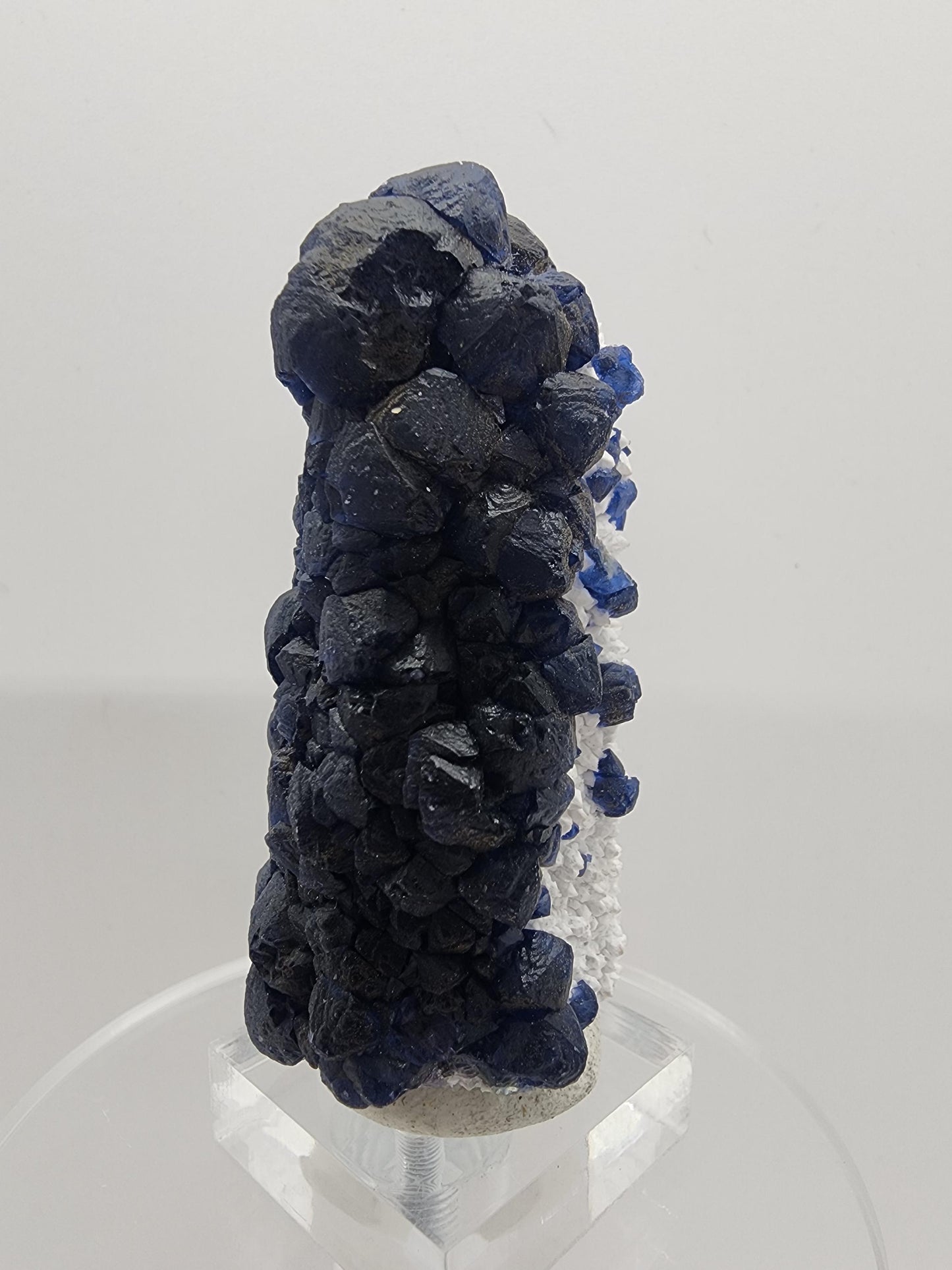 Blueberry Fluorite on Cactus Quartz Point from Huanggangliang, Inner Mongolia, China