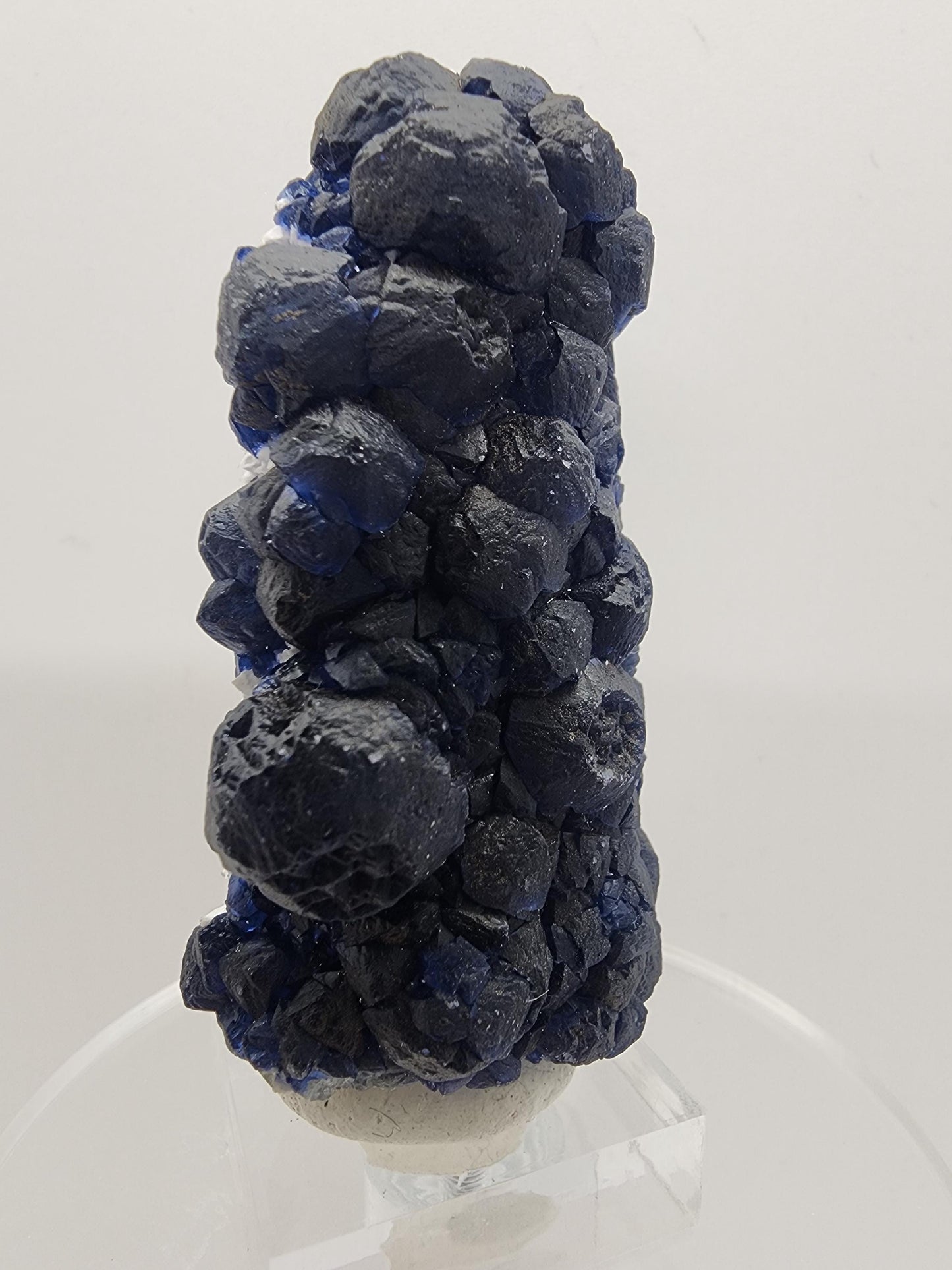 Blueberry Fluorite on Cactus Quartz Point from Huanggangliang, Inner Mongolia, China