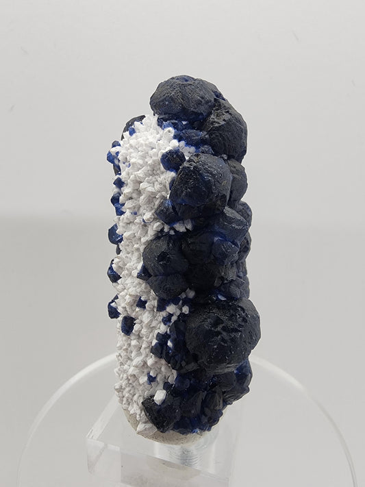 Blueberry Fluorite on Cactus Quartz Point from Huanggangliang, Inner Mongolia, China