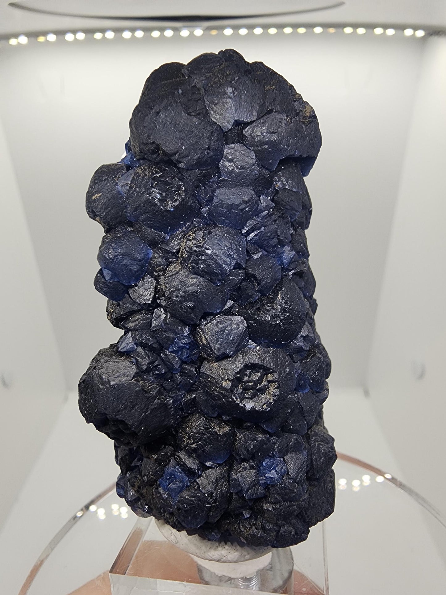 Blueberry Fluorite on Cactus Quartz Point from Huanggangliang, Inner Mongolia, China