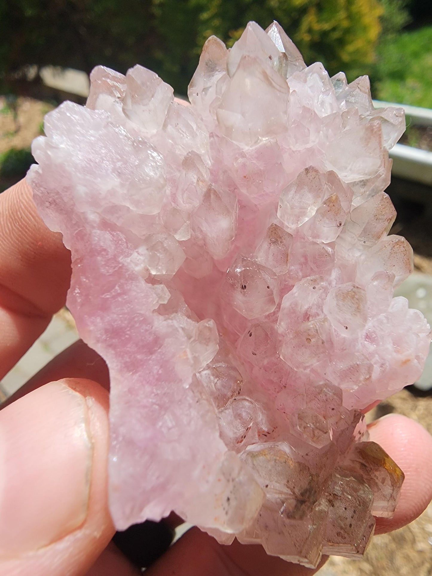 Crystallized Elestial Rose Quartz Cluster on Quartz from Pitorra Mine, Brazil