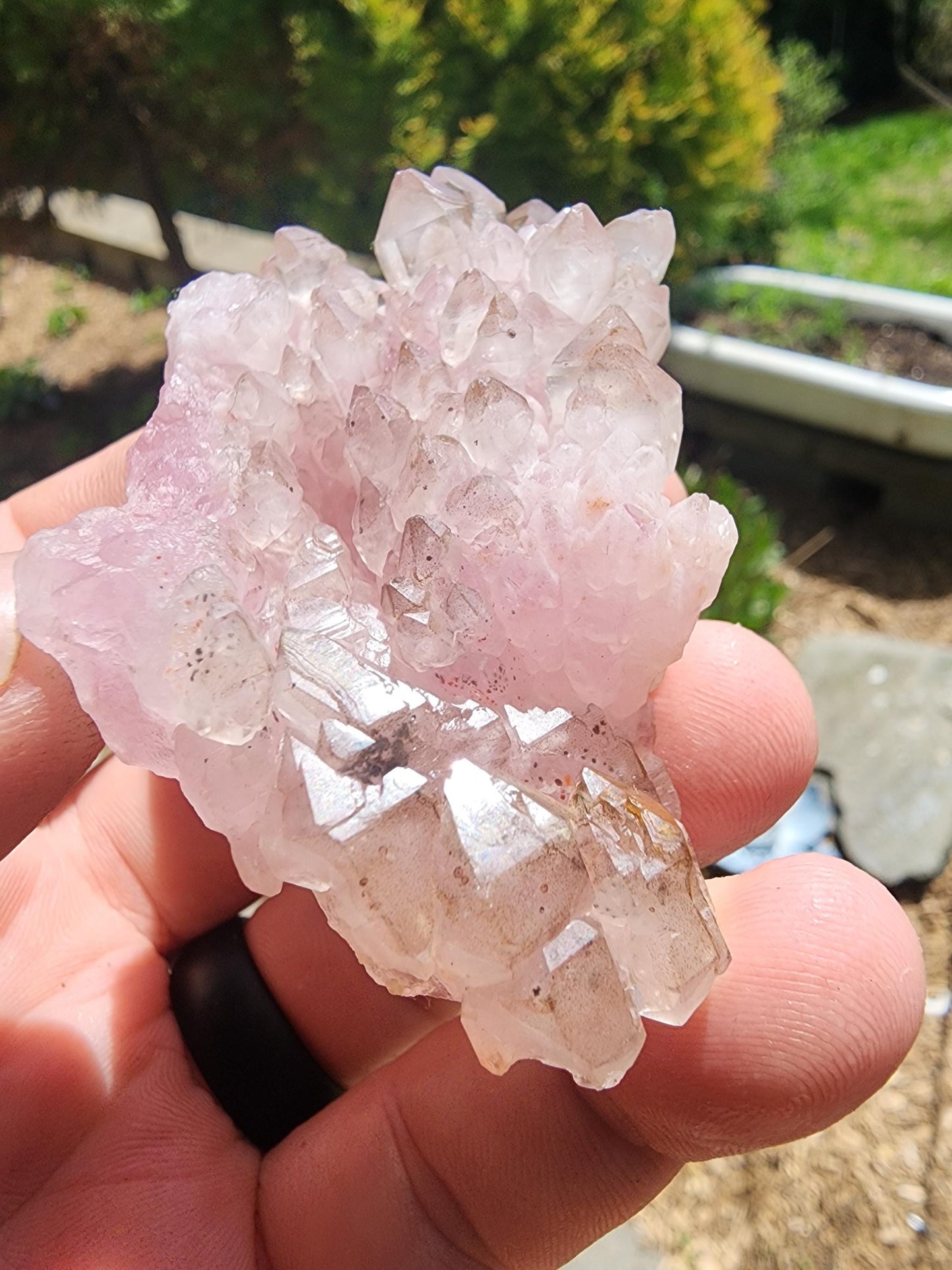 Crystallized Elestial Rose Quartz Cluster on Quartz from Pitorra Mine, Brazil