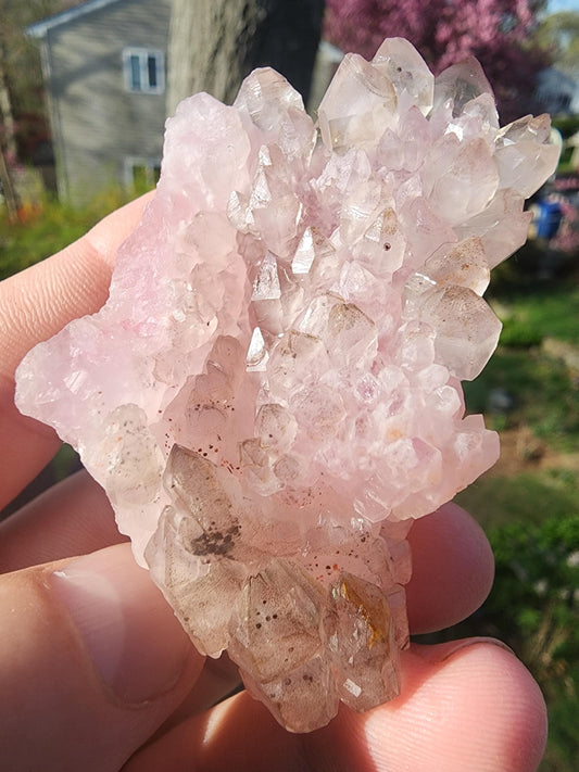 Crystallized Elestial Rose Quartz Cluster on Quartz from Pitorra Mine, Brazil