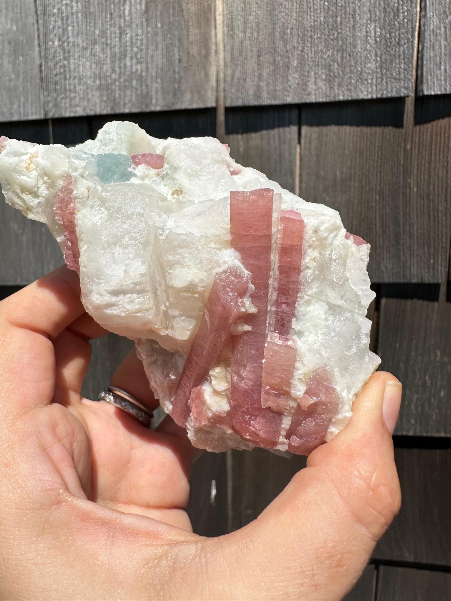 Pink Tourmaline with Aquamarine in Matrix from Brazil