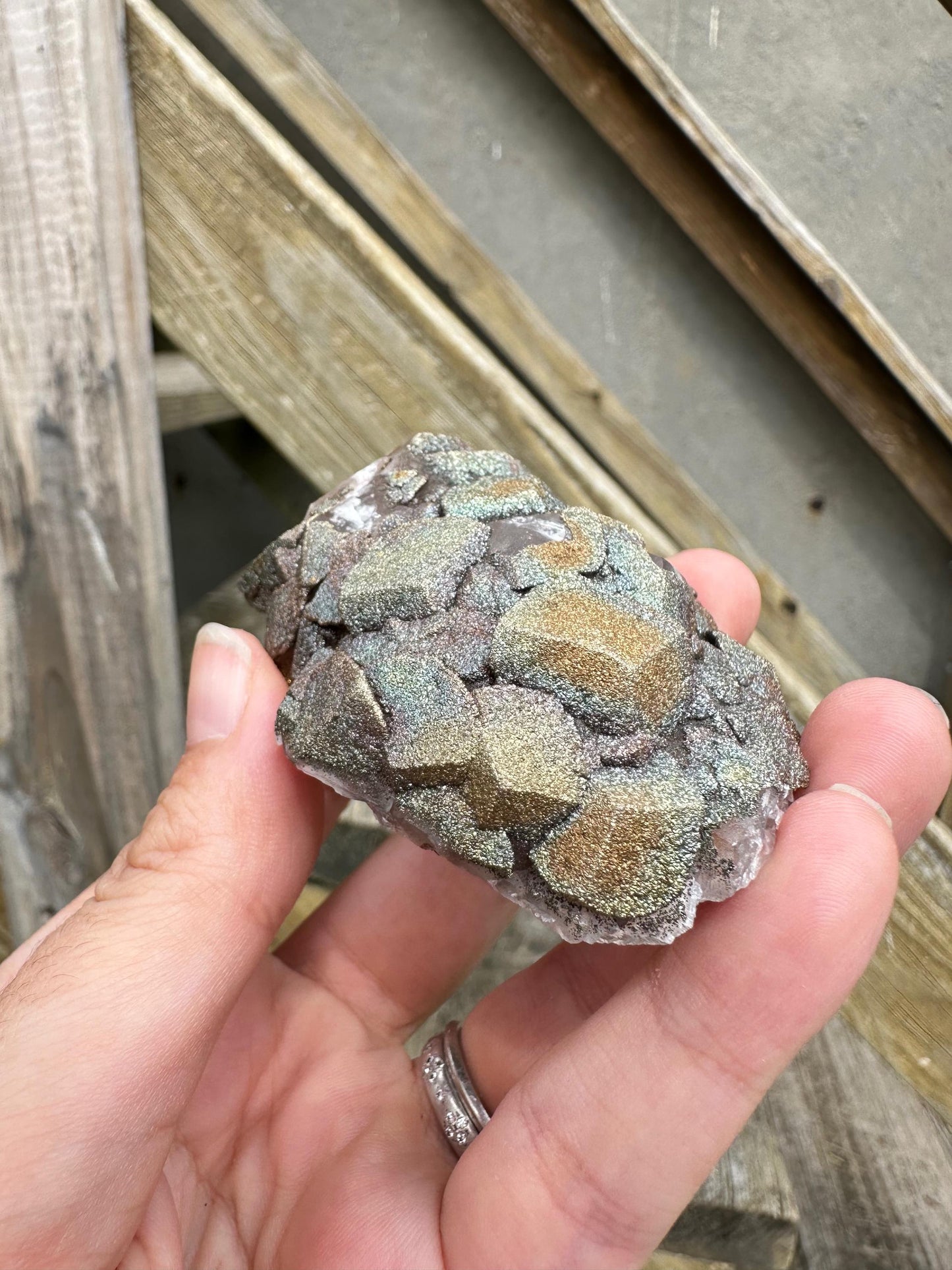 Iridescent Pyrite on Calcite from China