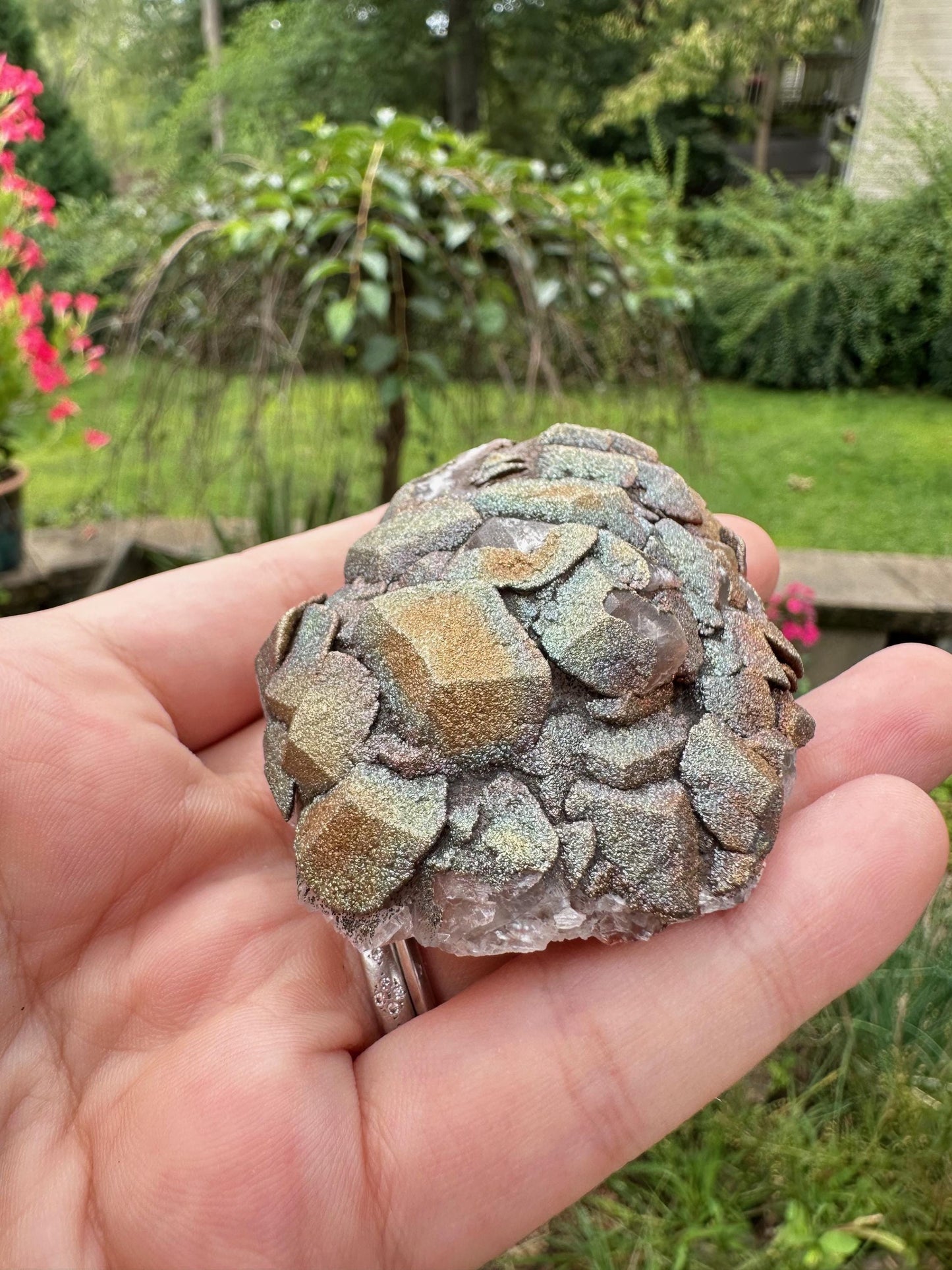 Iridescent Pyrite on Calcite from China