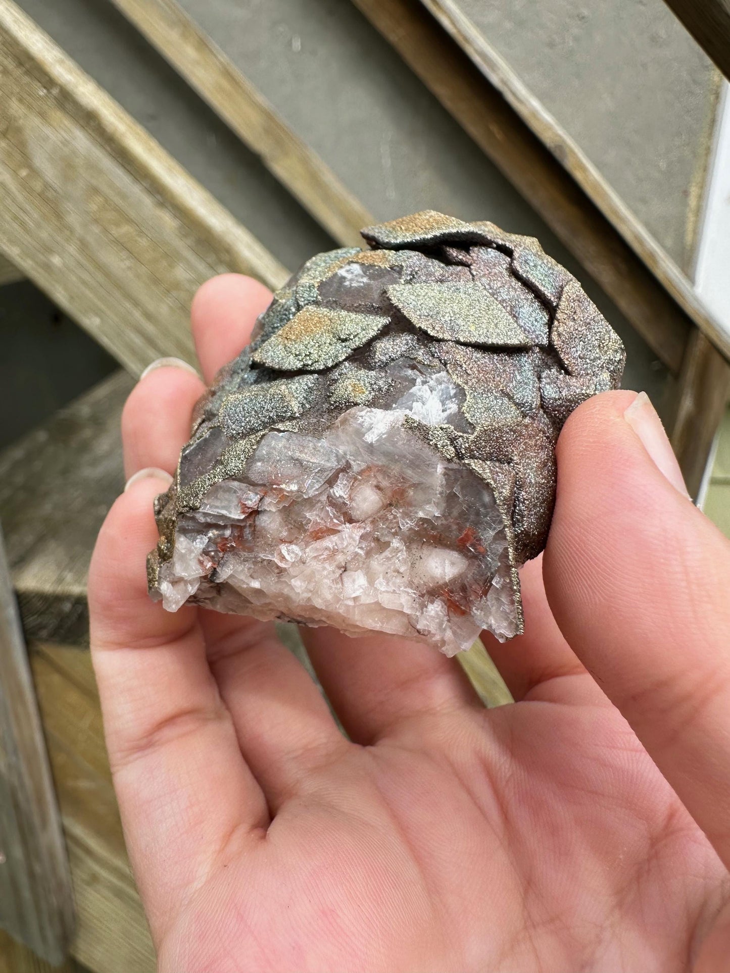 Iridescent Pyrite on Calcite from China