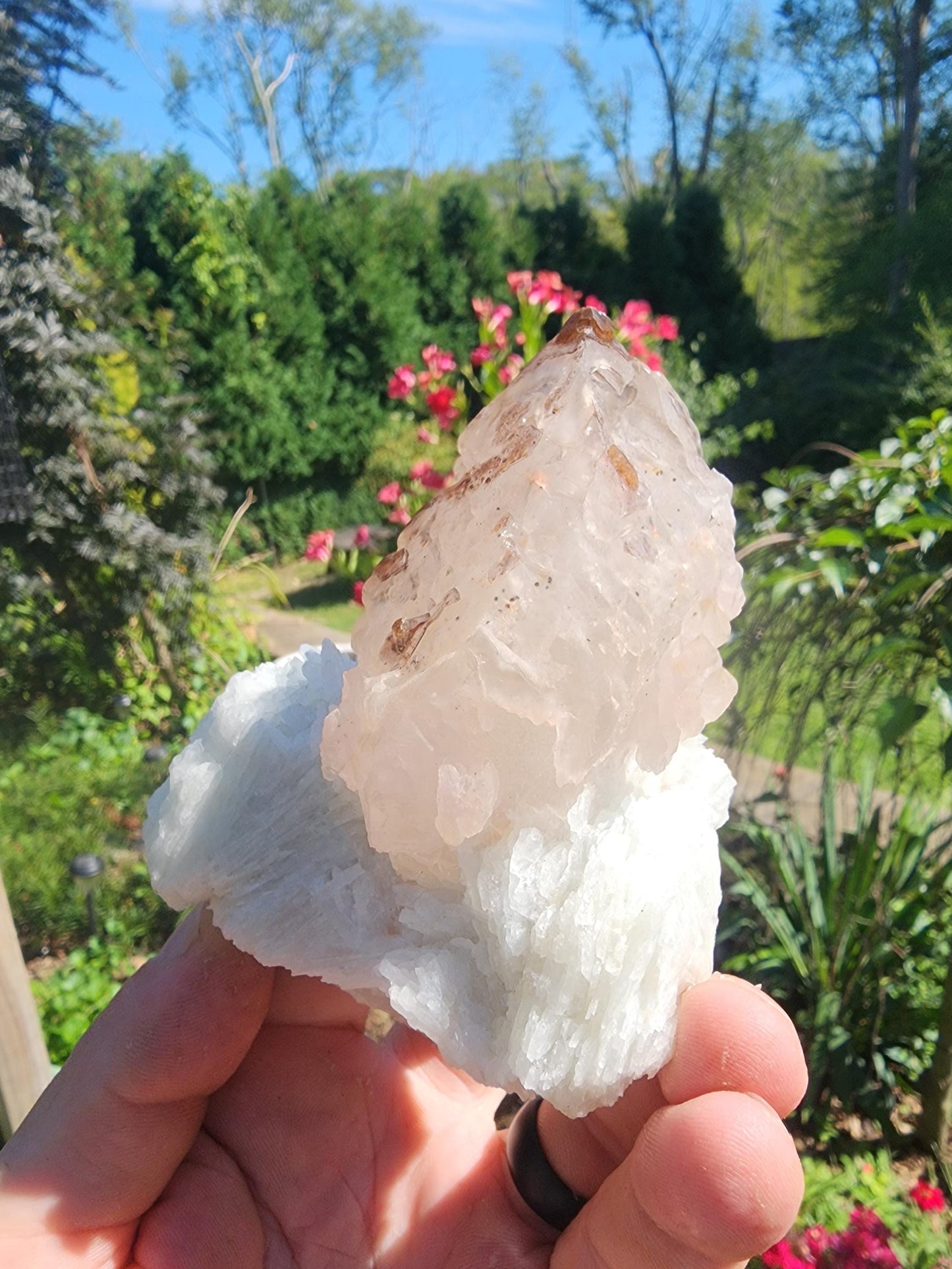 Elestial Crystallized Rose Quartz on Cleavelandite from  Minas Gerais, Brazil