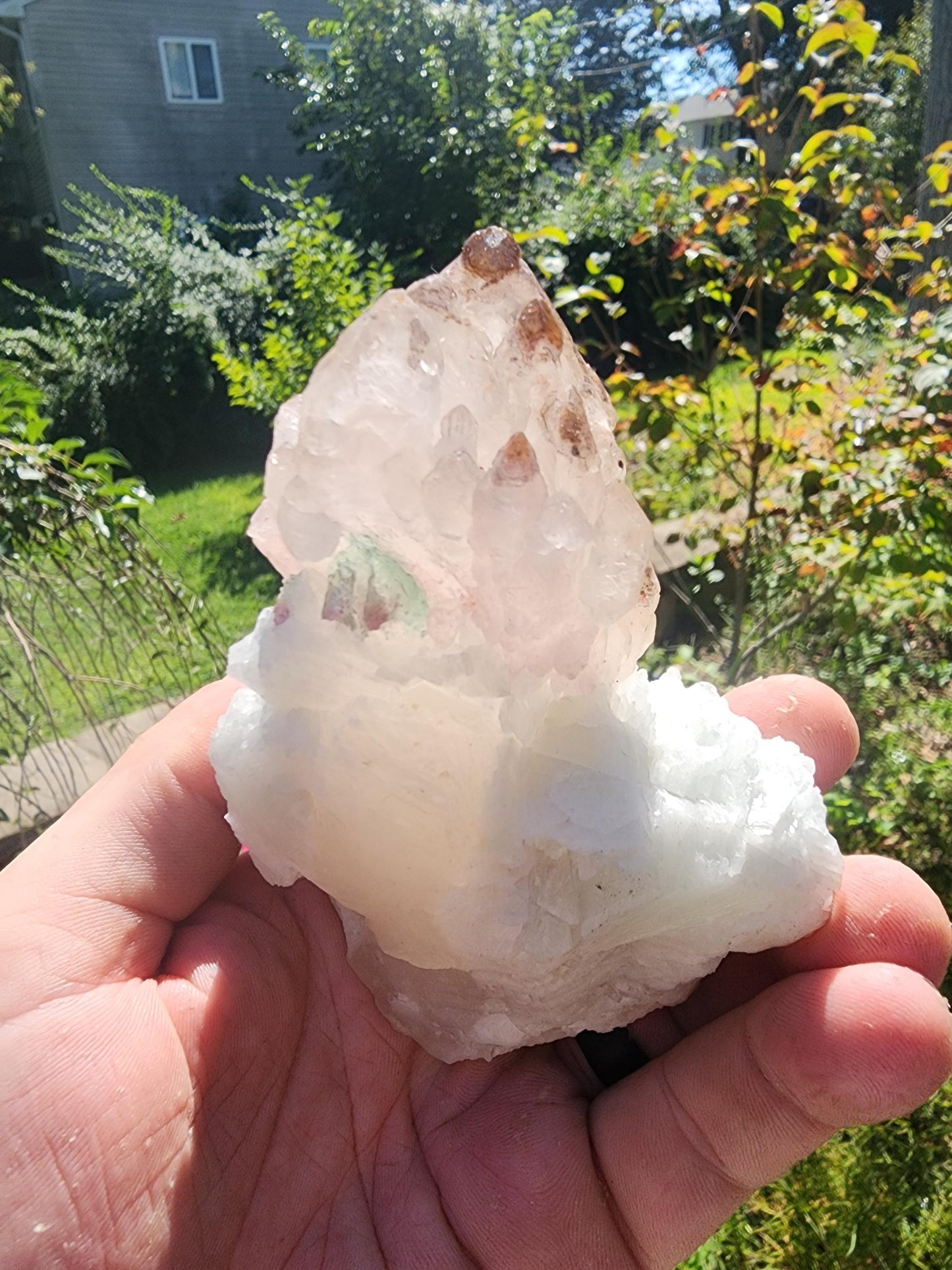 Elestial Crystallized Rose Quartz on Cleavelandite from  Minas Gerais, Brazil