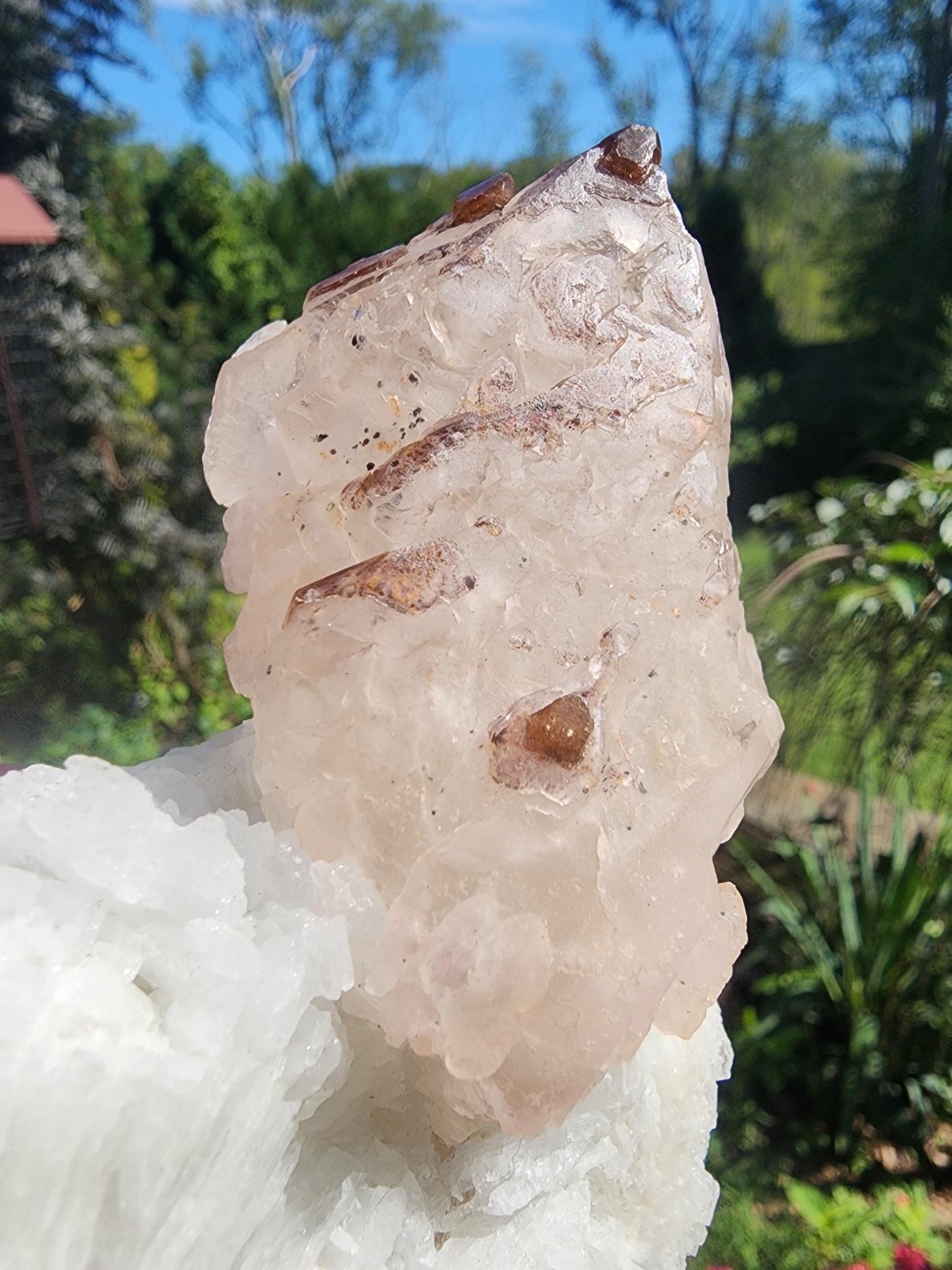 Elestial Crystallized Rose Quartz on Cleavelandite from  Minas Gerais, Brazil