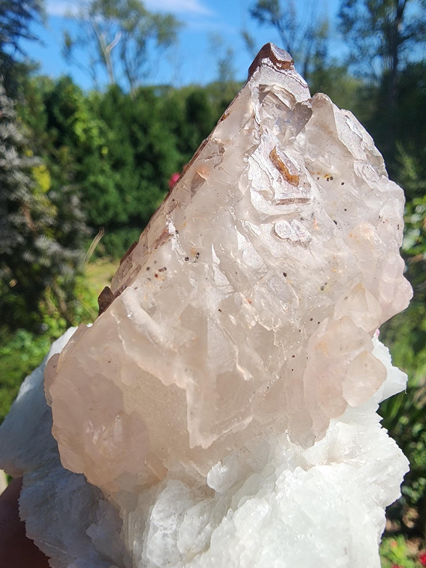 Elestial Crystallized Rose Quartz on Cleavelandite from  Minas Gerais, Brazil