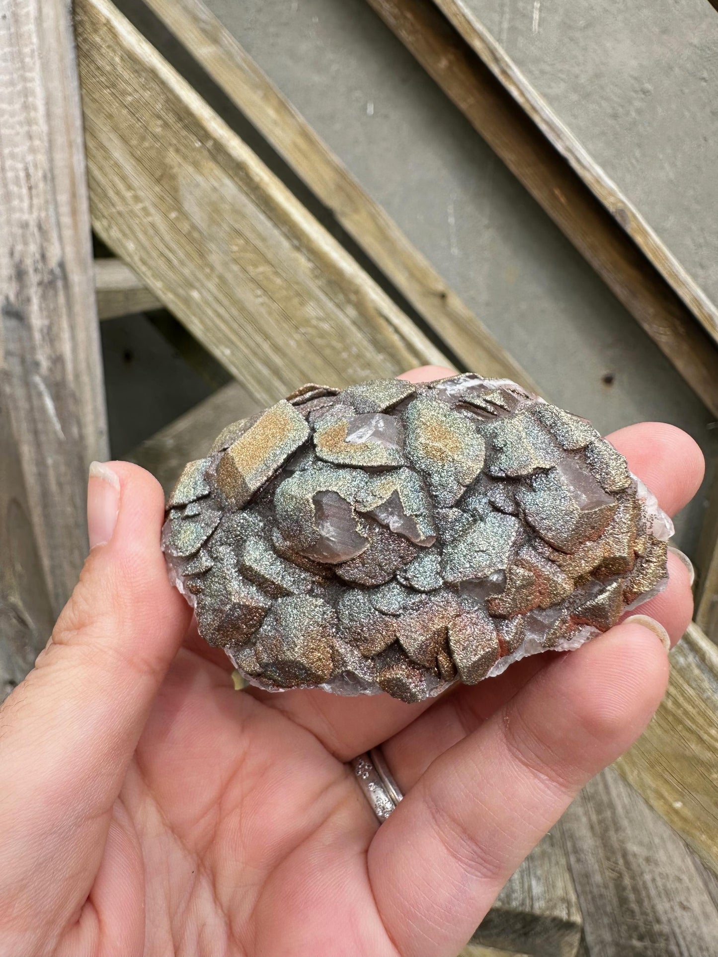 Iridescent Pyrite on Calcite from China