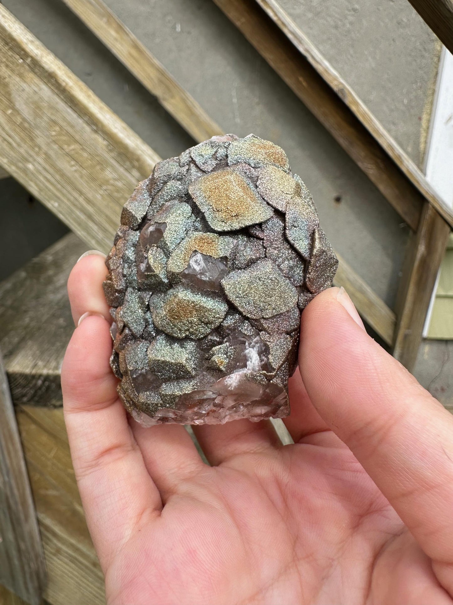 Iridescent Pyrite on Calcite from China