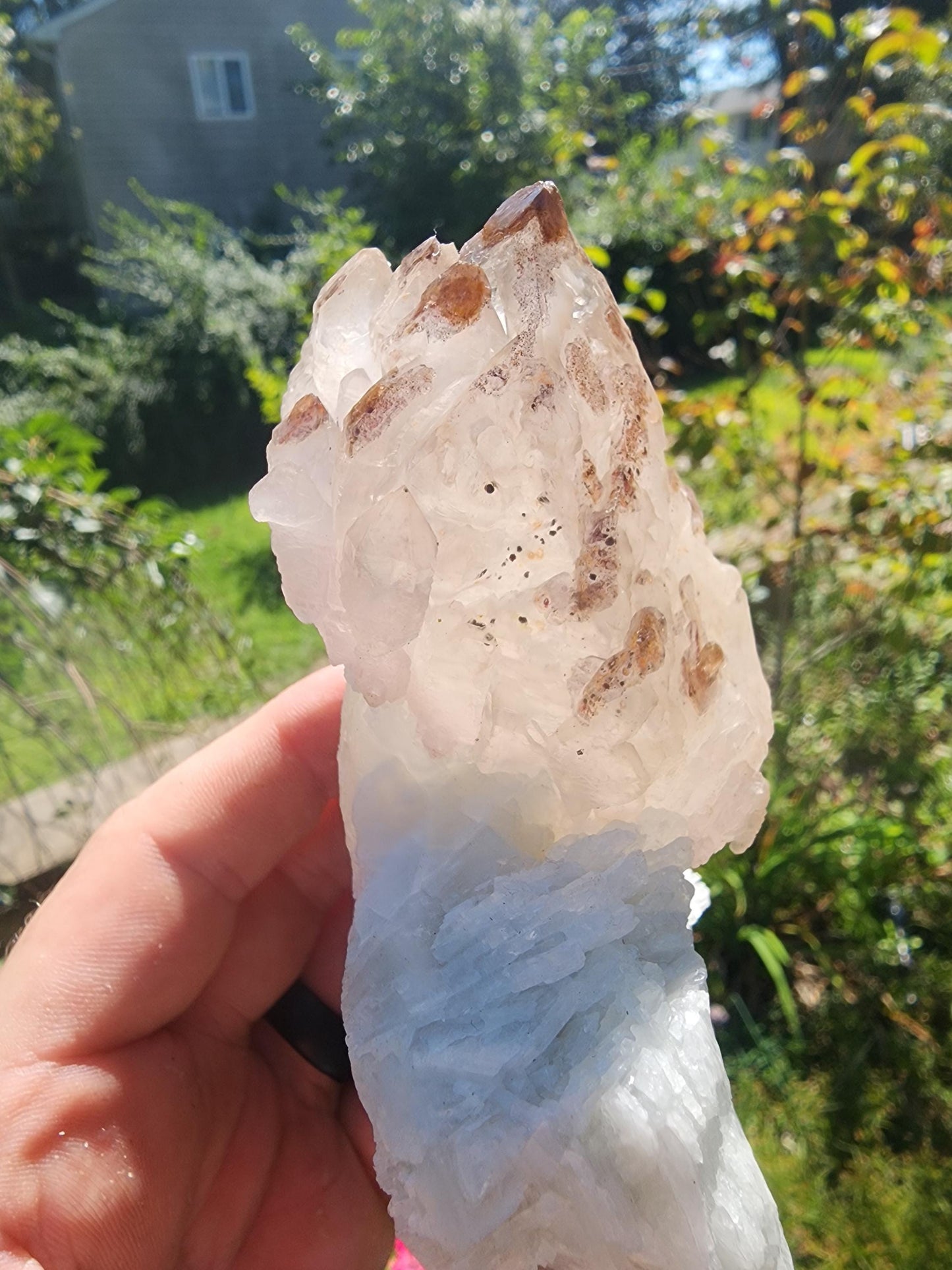 Elestial Crystallized Rose Quartz on Cleavelandite from  Minas Gerais, Brazil