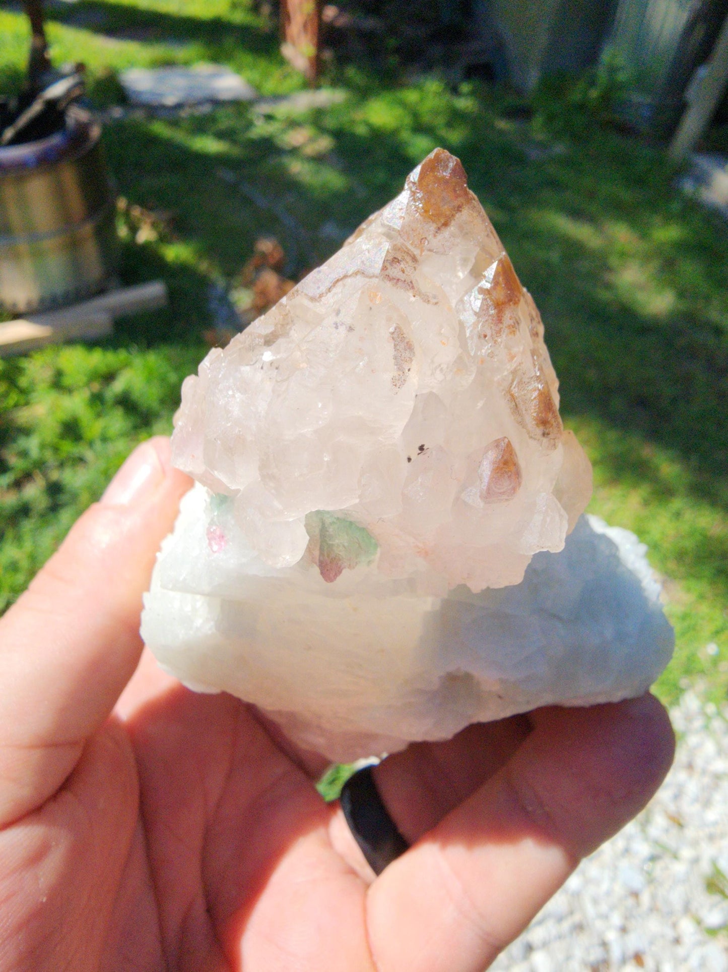 Elestial Crystallized Rose Quartz on Cleavelandite from  Minas Gerais, Brazil