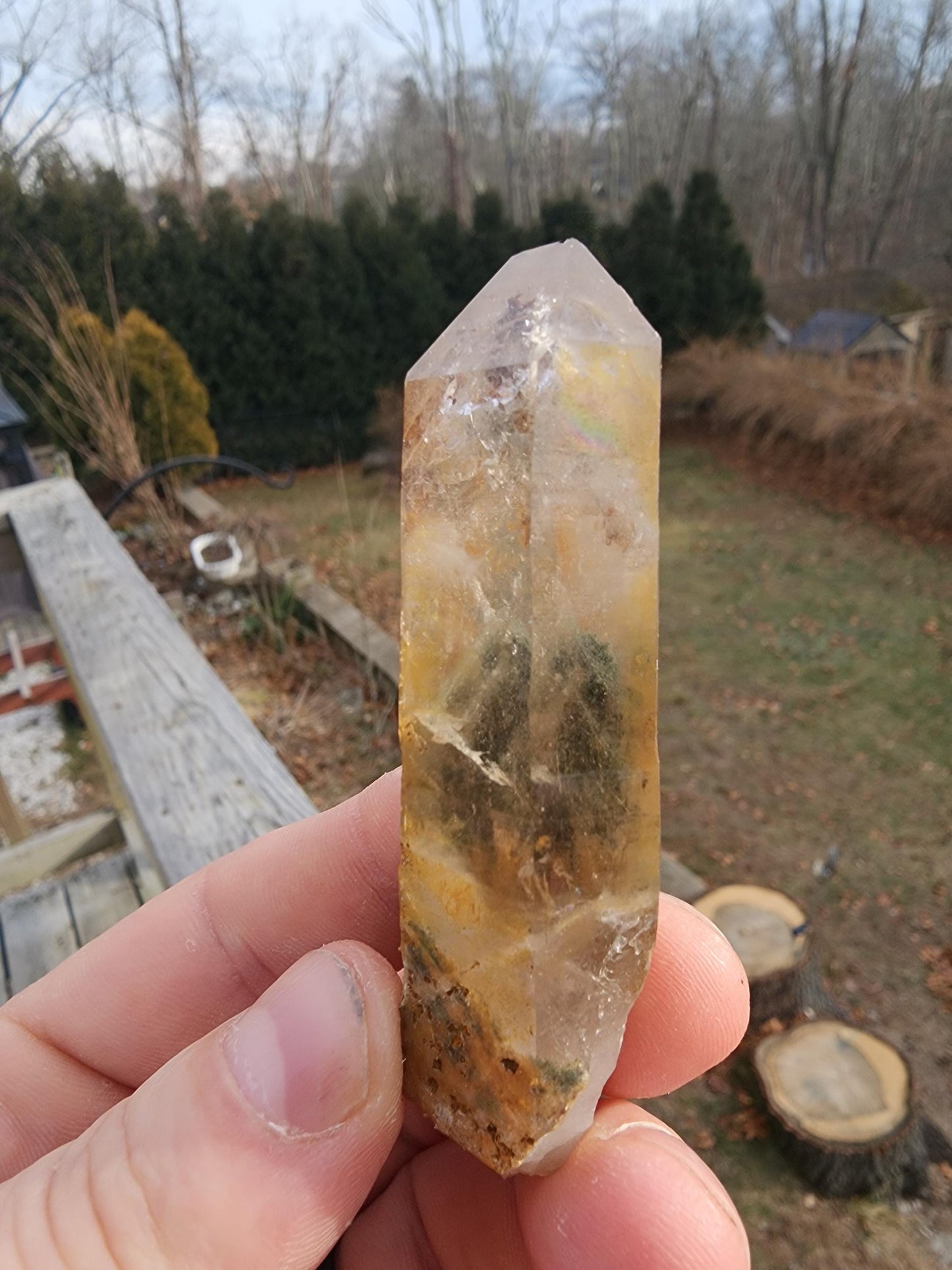 Natural Iridescent Phantom Quartz Point from Skardu, Pakistan