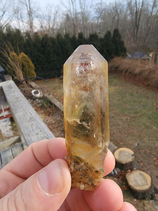 Natural Iridescent Phantom Quartz Point from Skardu, Pakistan